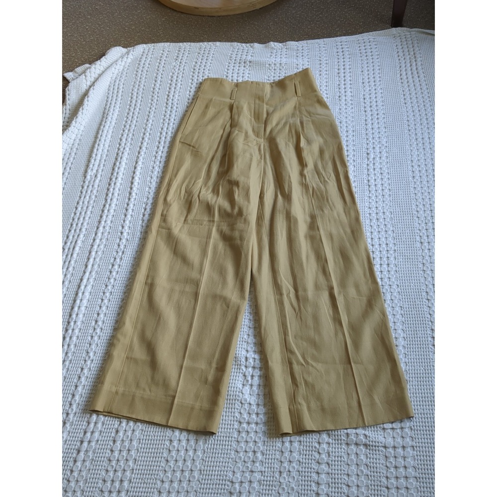 COS Wide Leg High Waist Tencel Cotton Dress Pants Sz 6 Golden Brown 27X29